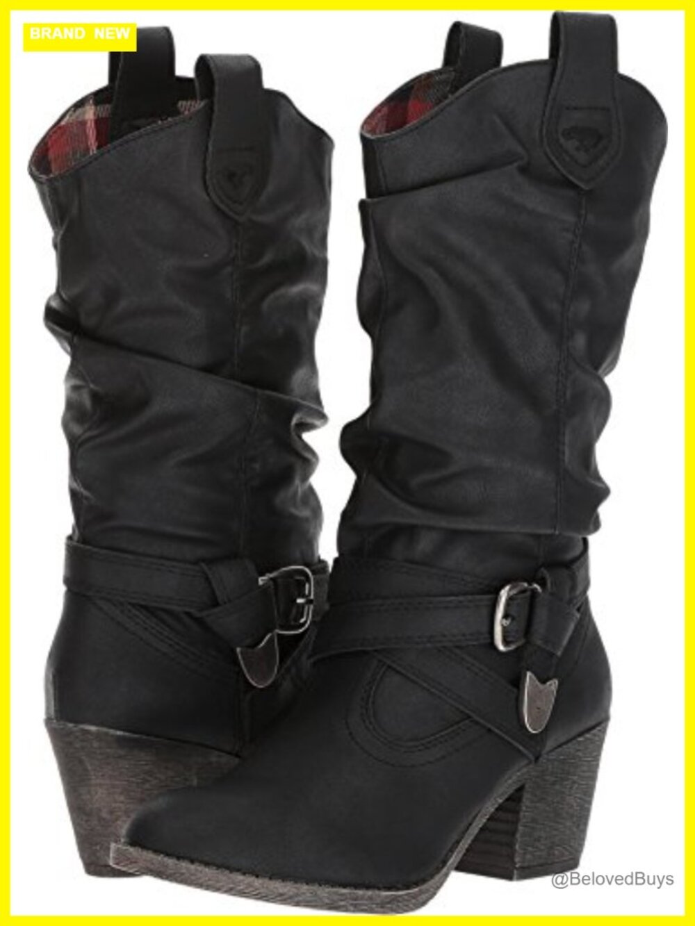 Western Style Pull-On Mid-Calf Leather Boots with Almond Toe